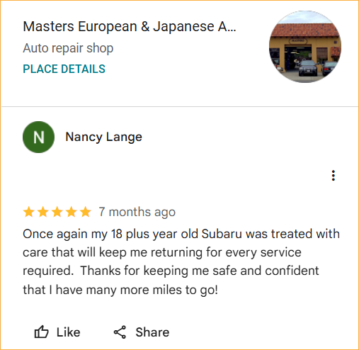 Review of Masters European & Japanese Auto Repair By Nancy Lange